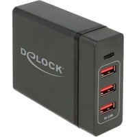 DeLOCK USB Type-C PD + 3 x USB Type-A 60 W, Chargeur Noir